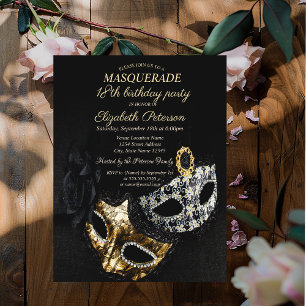 Elegant svart maskerad, Mask 18-årsdag Inbjudningar