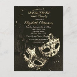 Elegant svart maskerad, Mask söta 16 Inbjudan Vykort