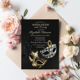 Elegant svart maskerad, Mask söta 16 Inbjudan Vykort