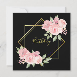 Elegant svart med rosa ros-inbjudan inbjudningar