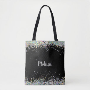 Elegant svart med Silver Glitter Monogram Tygkasse