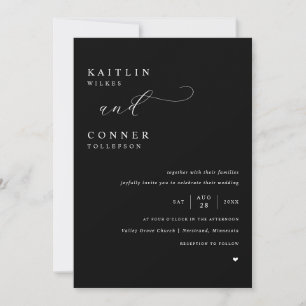 Elegant svart med vit text Bröllop Inbjudningar