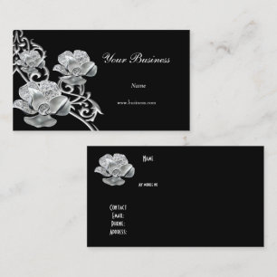 Elegant svart metall silver look smycke blom- visitkort