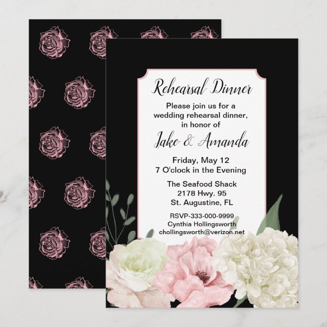 Elegant svart middag inför bröllopet inbjudningar (Fram/baksida)