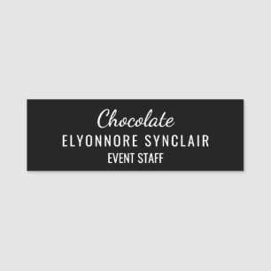 Elegant svart minimal choklad event personal namnbricka