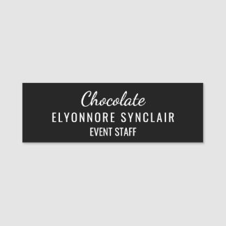 Elegant svart minimal choklad event personal namnbricka
