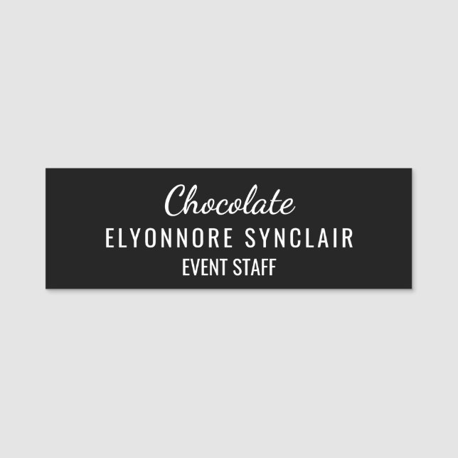 Elegant svart minimal choklad event personal  namnbricka (Framsida)