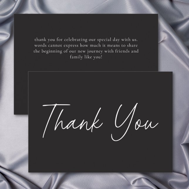 Elegant svart minimalistisk bröllopskort tack kort (Elegant Charcoal Black Minimalist Wedding Thank You Card)