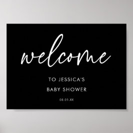 Elegant svart minimalistisk välkomstskylt för baby poster