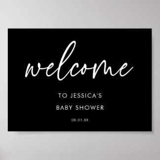 Elegant svart minimalistisk välkomstskylt för baby poster
