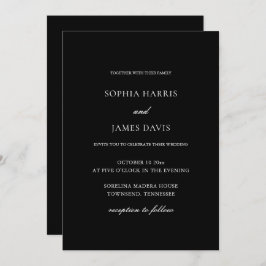 Elegant, svart, minimalistiskt Bröllop alla i ett Inbjudningar
