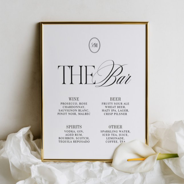 Elegant Svart & Mjuk Vit The Bar Bröllopsmeny (Elegant Black & Soft White The Bar Wedding Menu)