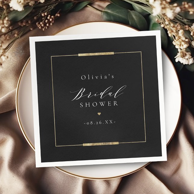Elegant svart modern bröllopsdusch i ram pappersservett (Framed Elegance Black Simple Modern Bridal Shower Napkins)