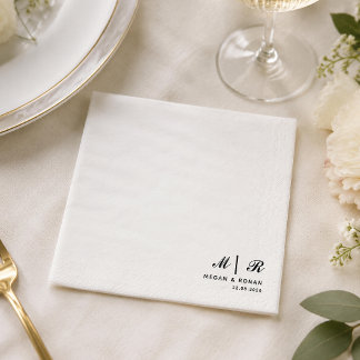 Elegant svart monogram bröllop pappersservett