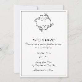 Elegant svart monogram bröllopsinbjudan inbjudningar