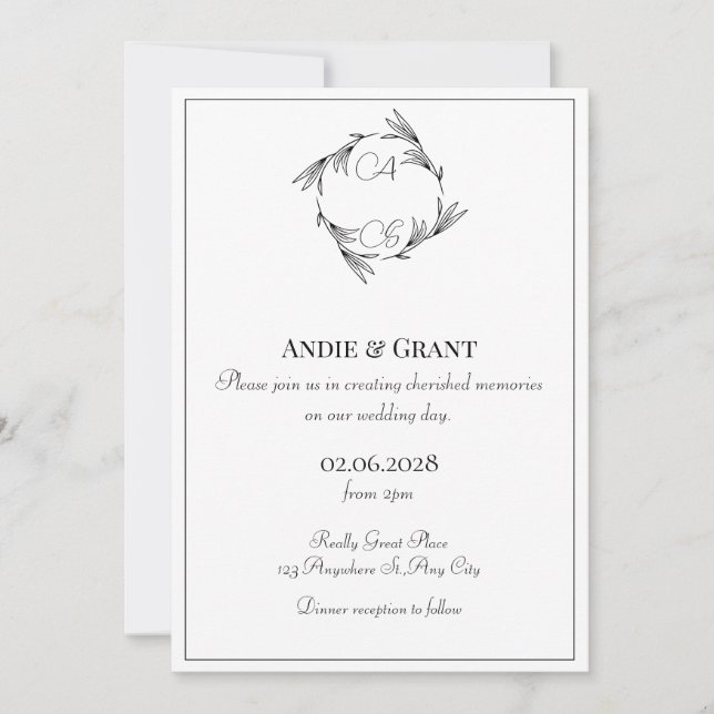 Elegant svart monogram bröllopsinbjudan inbjudningar (Framsida)