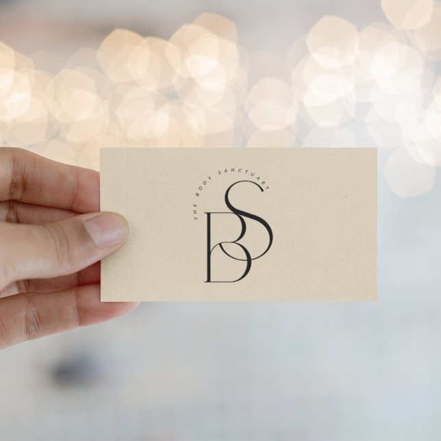 Elegant svart monogram initial skrift champagne visitkort (Skapare uppladdad)