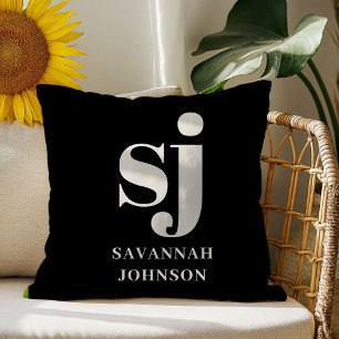 Elegant svart monogram initialer kudde