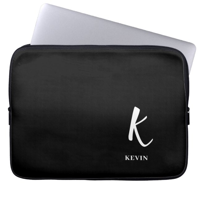 Elegant svart monogram laptopskydd (Framsidan)