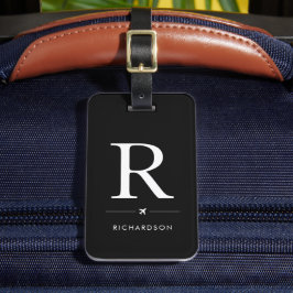 Elegant svart monogram resväskemärke bagagebricka