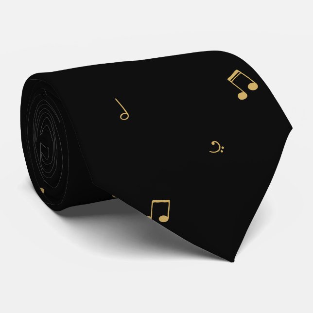 Elegant svart mönster med musiknoter slips (Rullad)