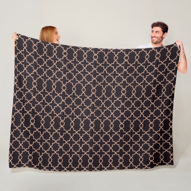 Elegant svart och beige geometrisk mönster fleece  (På plats)