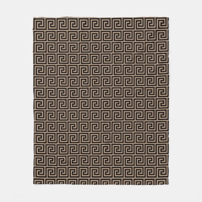Elegant svart och beige grekiskt mönster fleecefilt (Framsidan)