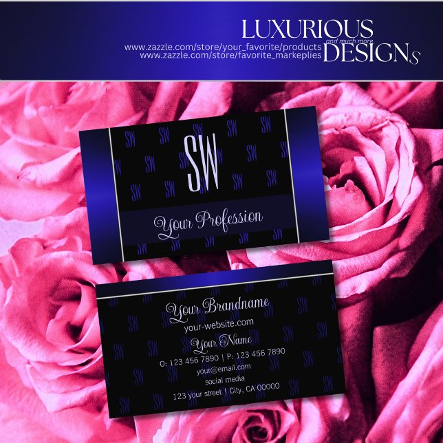 Elegant svart och blå med Monogram-Professionell Visitkort (Skapare uppladdad)