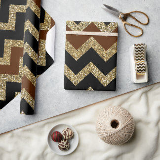 Elegant svart och brun guld glitter chevron mönste presentpapper