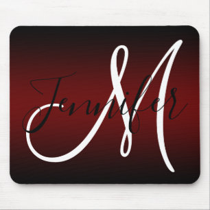 Elegant svart och burgunder Ombre-monogram Musmatta