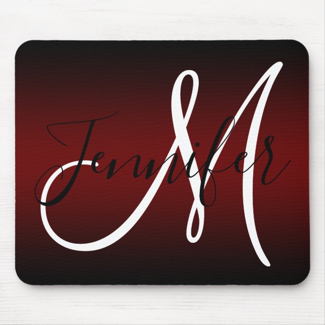 Elegant svart och burgunder Ombre-monogram Musmatta (Framsidan)