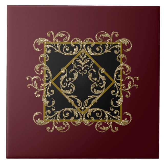 Elegant svart och burgundisk kakelplatta (Framsidan)