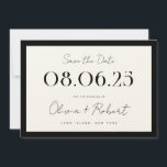 Elegant svart och ecru chic bröllop spara datumet<br><div class="desc">Anpassa detta eleganta chic svarta och ecru save the date för att ha ditt bröllopsdatum,  namn och detaljer.</div>