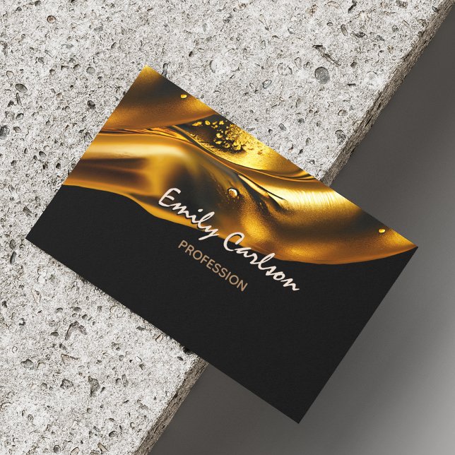 Elegant svart och faux flytande guld magnetiska visitkort (Skapare uppladdad)