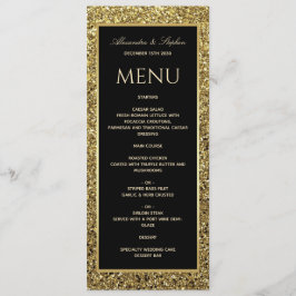Elegant svart och glitter guld bröllop meny