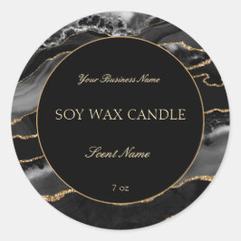 Elegant svart och gul marmor stearinljus produktet runt klistermärke