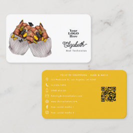 Elegant svart och gul varumärkesdesign för nagelsa visitkort