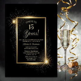 Elegant svart och guld 15-års bröllopsdag inbjudningar
