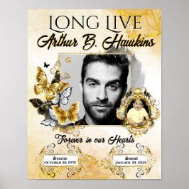 Elegant Svart och Guld 2 Bilder Begravning Minness Poster