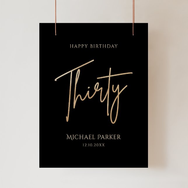 Elegant svart och guld 30-års födelsedagsaffisch poster (Elegant Black and Gold 30th Birthday Poster)