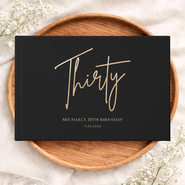 Elegant svart och guld 30-års födelsedagsfest gästböcker (Elegant Black & Gold 30th Birthday Party Guest Book)