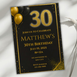 Elegant svart och guld 30-års födelsedagsinbjudan inbjudningar