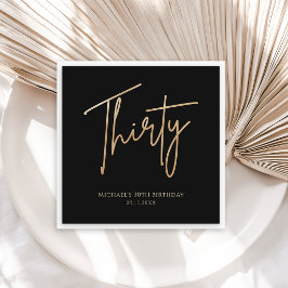 Elegant svart och guld 30-års födelsedagsinbjudan pappersservett