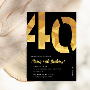 Elegant svart och guld 40:e födelsedagen Party Inbjudningar