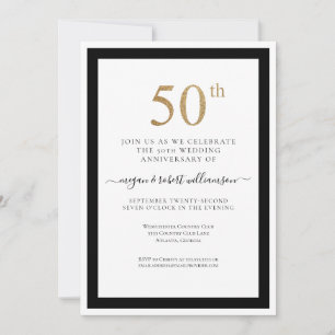 Elegant svart och guld 50-års bröllopsjubileum inbjudningar