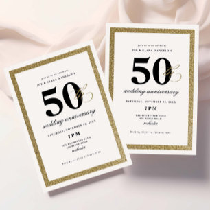 Elegant svart och guld 50-års bröllopsjubileum inbjudningar
