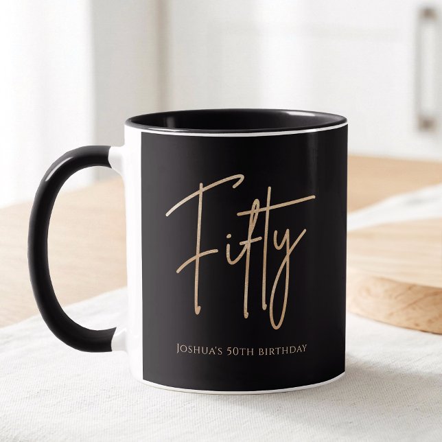 Elegant svart och guld 50-års födelsedagsfest mugg (Elegant Black and Gold 50th Birthday Party Mug)