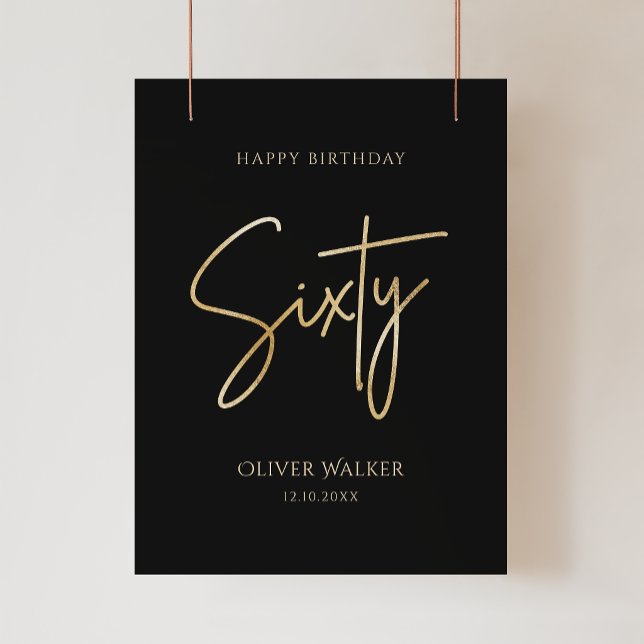 Elegant svart och guld 60-års födelsedagsaffisch poster (Elegant Black and Gold 60th Birthday Poster)