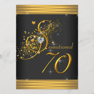 Elegant svart och guld 70-årsfest inbjudningar