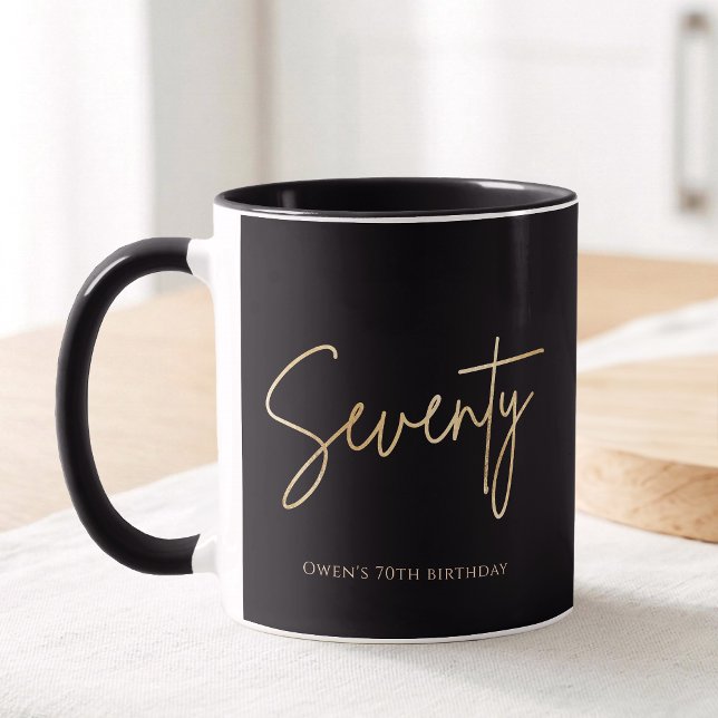 Elegant svart och guld 70-årsfest mugg (Elegant Black and Gold 70th Birthday Party Mug)